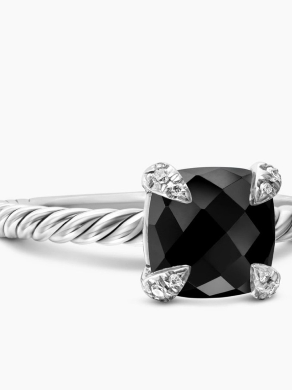 David Yurman Black Cushion Onyx Ring with Twisted Silver Band - Picture 4 of 8